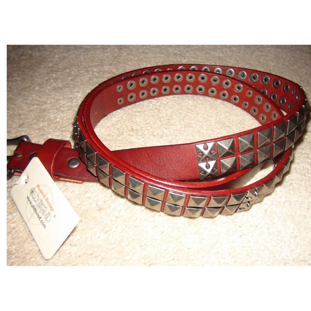 Old Trend Lizzy Burgundy Studded Leather Belt Size L